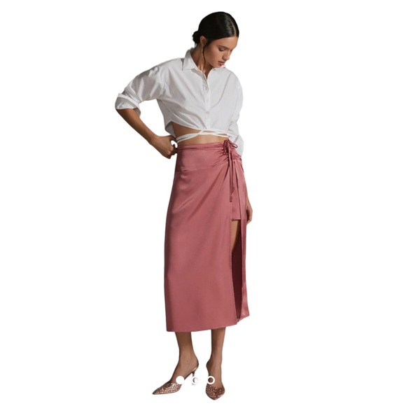 Anthropologie Dresses & Skirts - Anthropologie Ruched Midi Skirt Pink Sexy Party Size 8 NEW